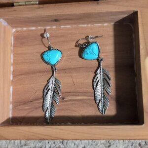 Turquoise Feather Earrings